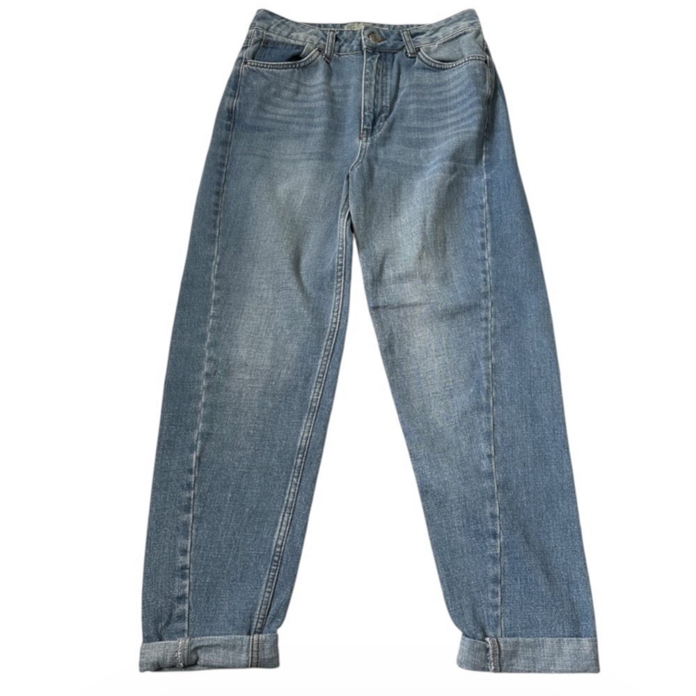 Topshop Moto Mom Jeans W28 Light Wash Blue High Waisted Tapered Denim | 29-10